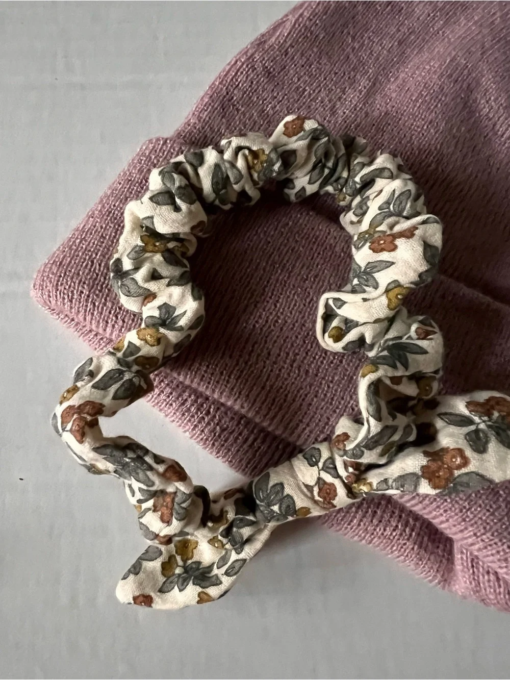 Pink Knit Beanie with Cream Bow Headband & Floral Headband